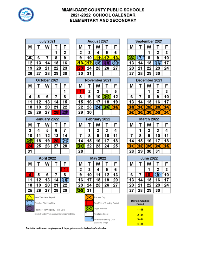 2021-2022 Miami-Dade School Calendar